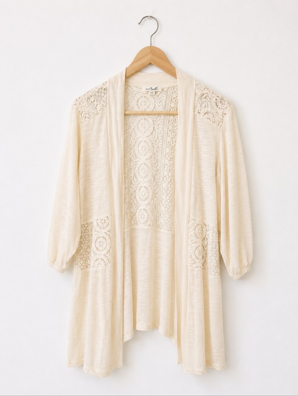 •Simply Noelle Lace Trim Open-Front Cream Cardigan